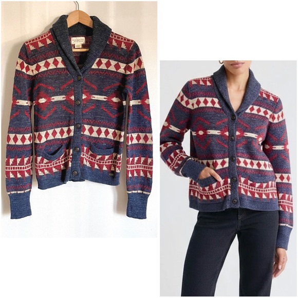 Ralph Lauren Denim & Supply Vintage Shawl Collar Cardigan Aztec Cotton Navy S - Picture 1 of 11